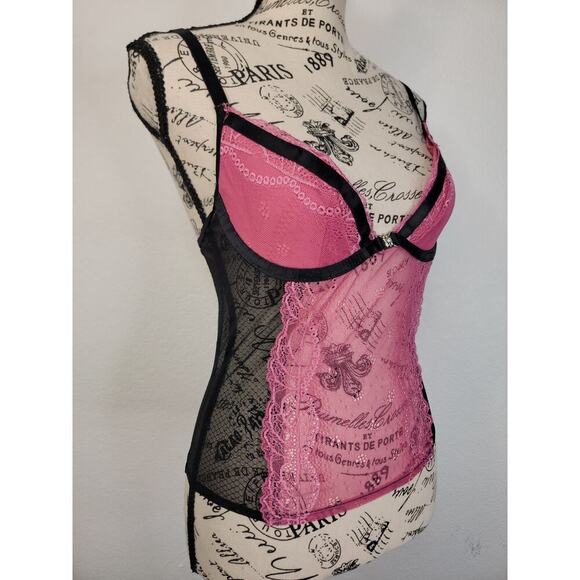 Rampage Lace Overlaid Corset Top SZ 34C Goth Ravewear Sheer Romantic Fairy Y2K - Picture 3 of 9